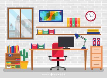Flat office desk with elements Flat office desk with elements