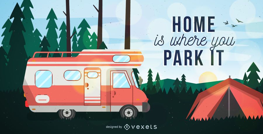 Motorhome on camping postcard Motorhome on camping postcard