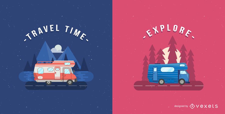 Minimalist motorhome illustration set Minimalist motorhome illustration set