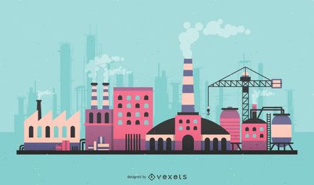 Colorful Factory Skyline Illustration Vector Download