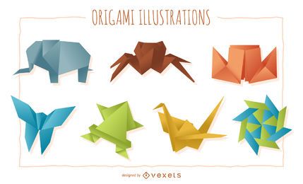 Set of origami figures Set of origami figures