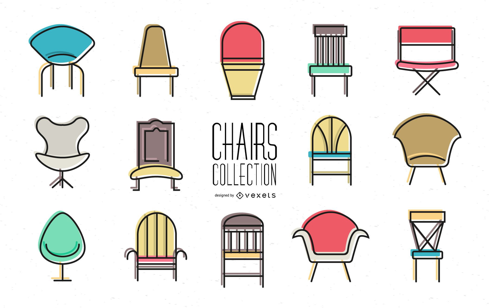 Set of colorful chair icons