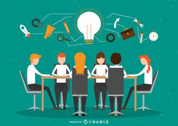 Ilustração de trabalho em equipe de escritório Ilustração de trabalho em equipe de escritório