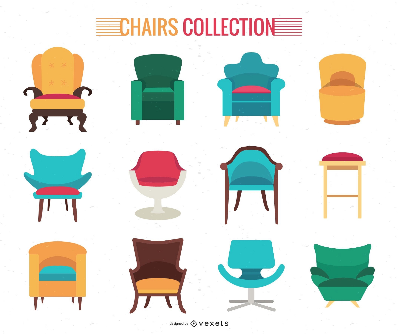 Coleção plana de cadeiras