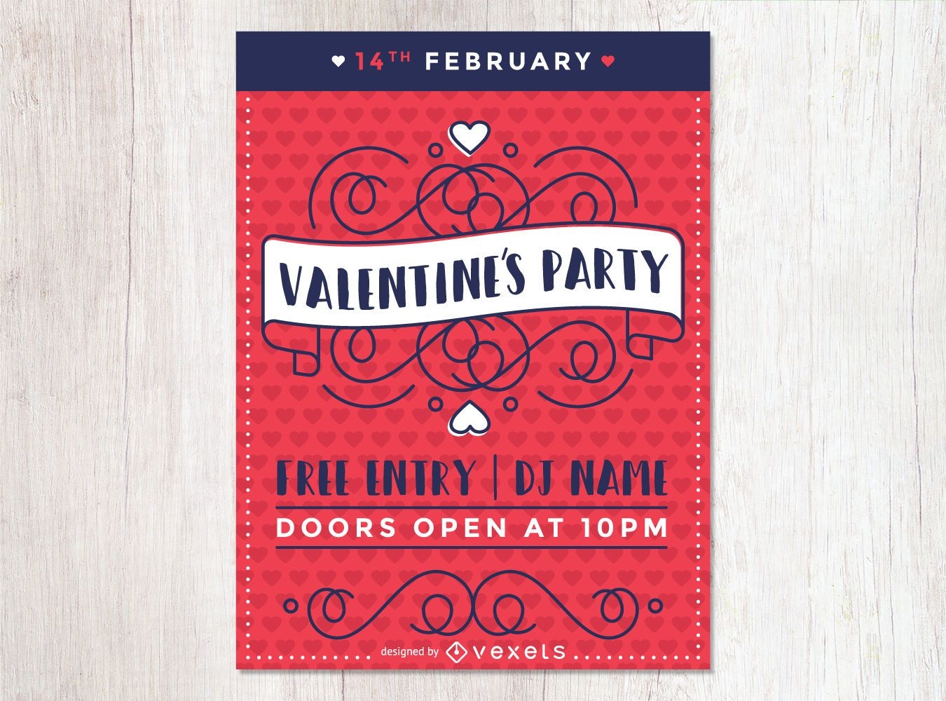 Flacher Valentinstag Party Flyer