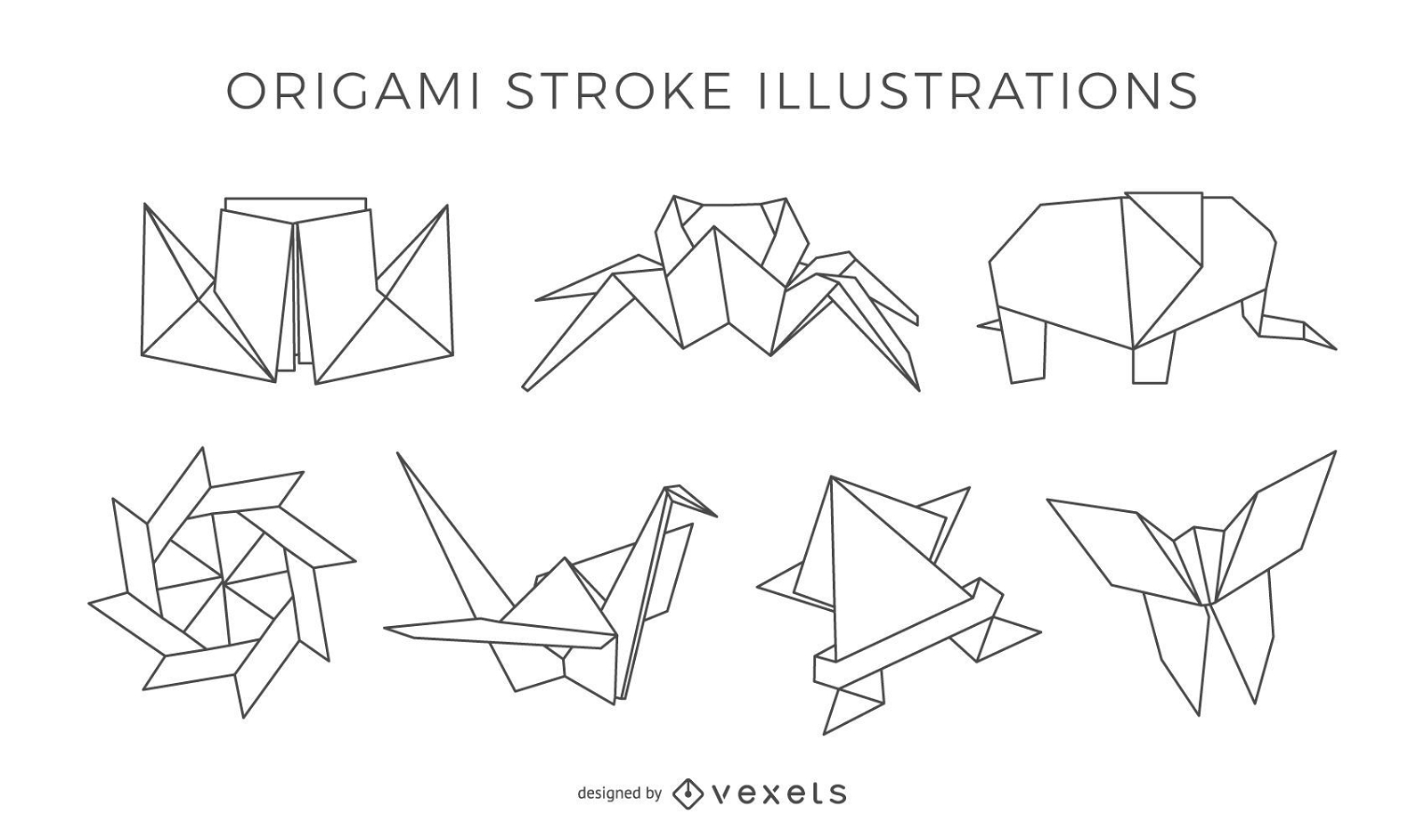 Ilustra?es de origami de tra?o