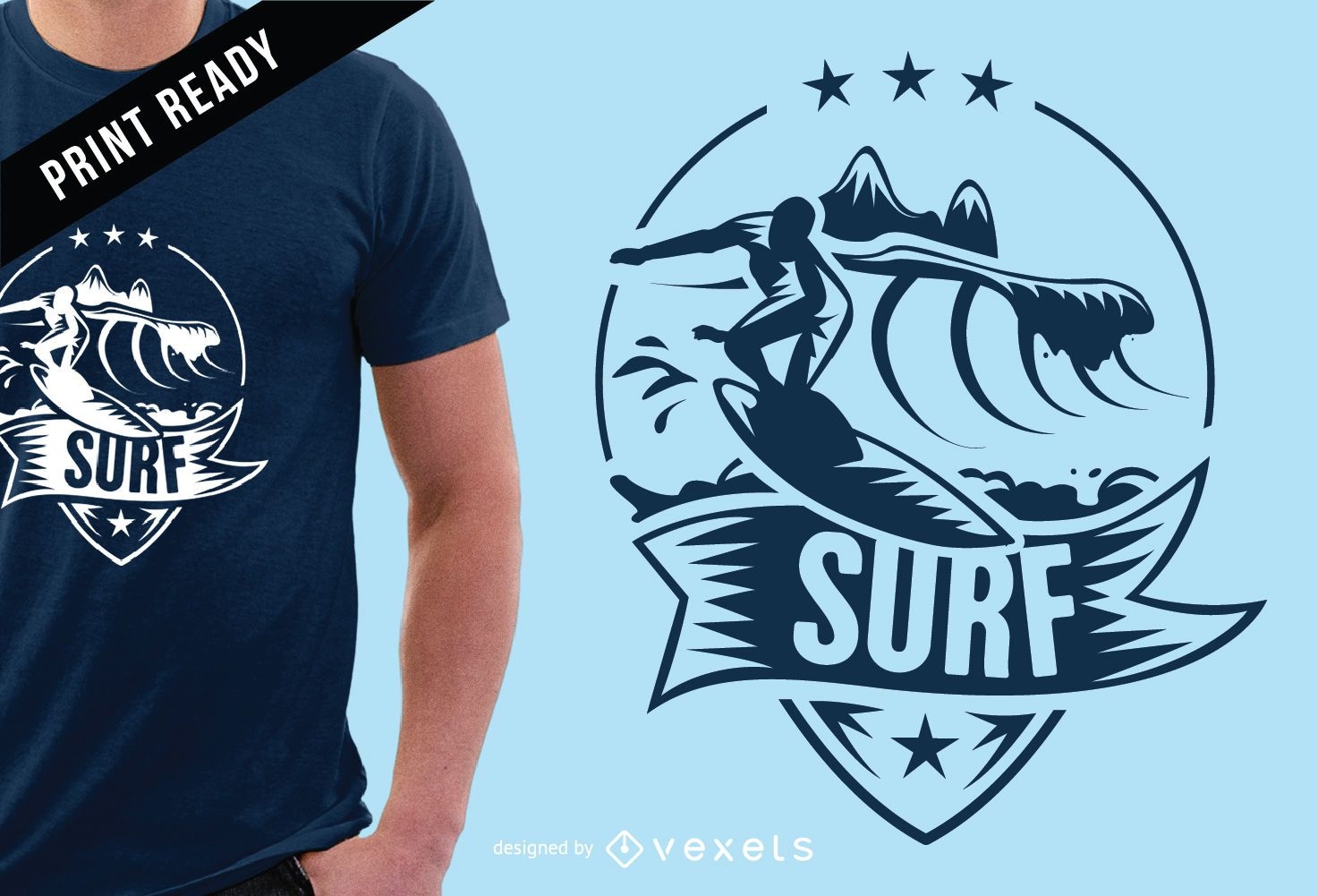 Diseño de camiseta con insignia de surf.