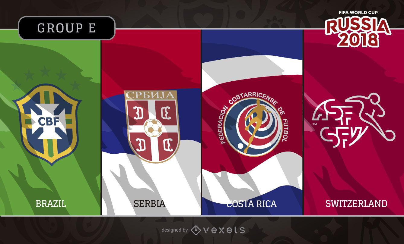 Russia 2018 Group E flags and logos