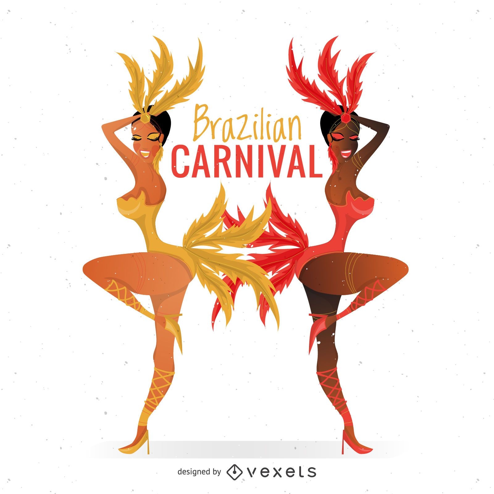 Bailarines de carnaval brasileño con plumas
