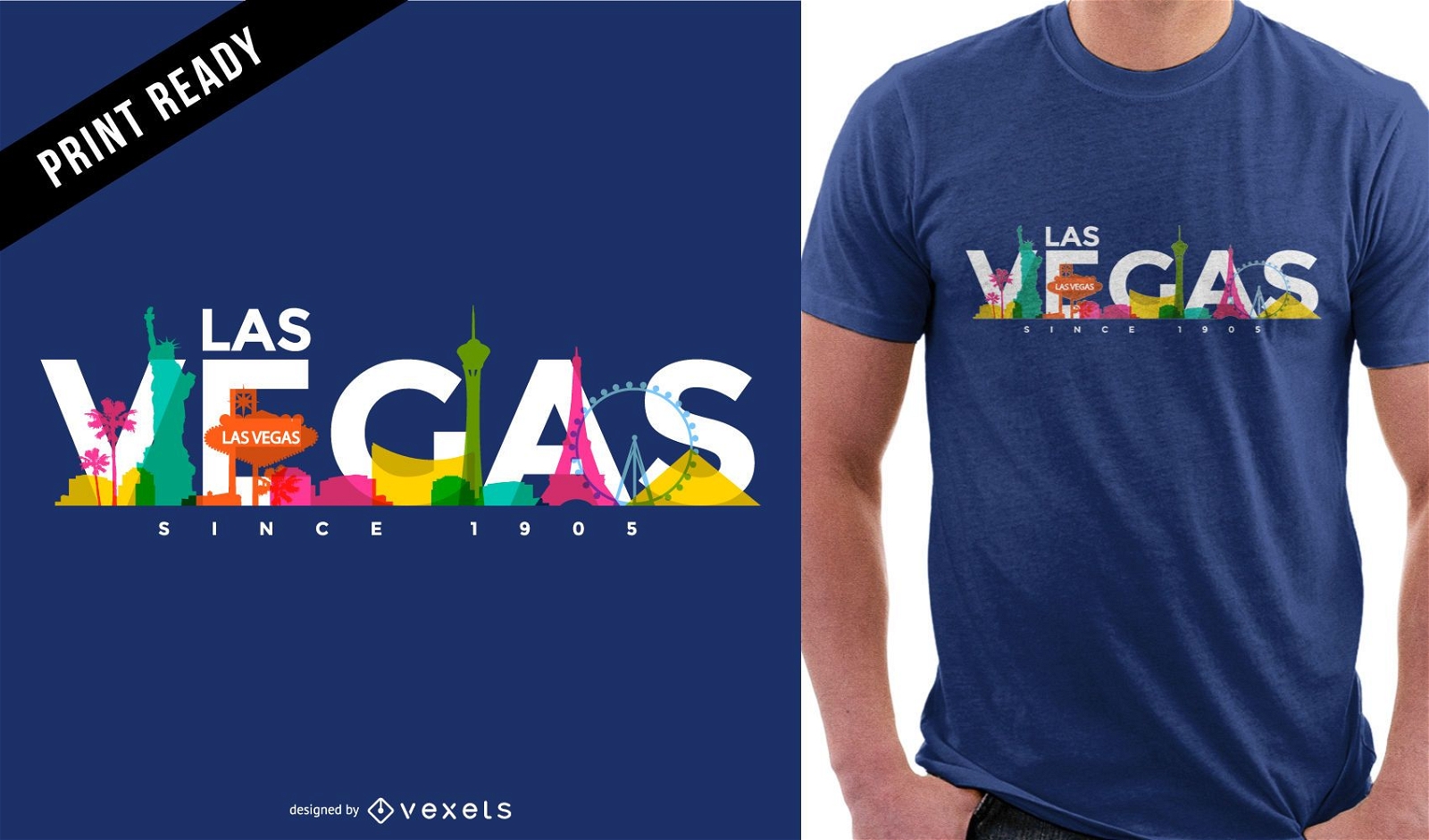 Diseño de camiseta de horizonte de color de Las Vegas