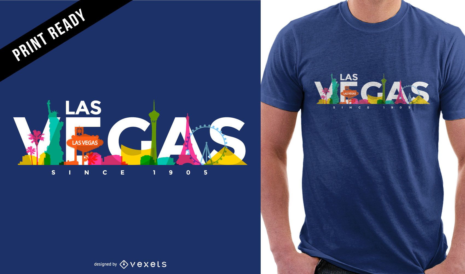 Las Vegas Colored Skyline T-shirt Design Vector Download