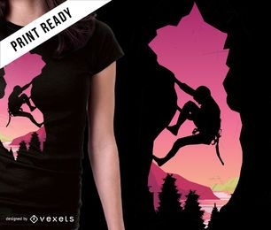 Mountain climbing in sunset silhouette t-shirt design