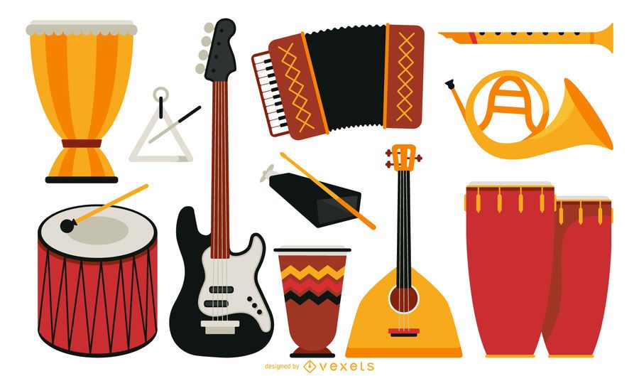 Colección de instrumentos musicales planos. Colección de instrumentos musicales planos.