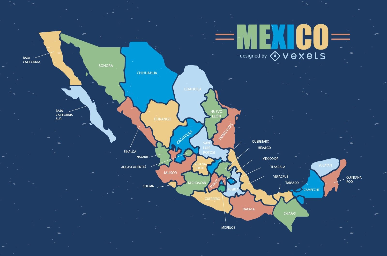 Mapa colorido do México