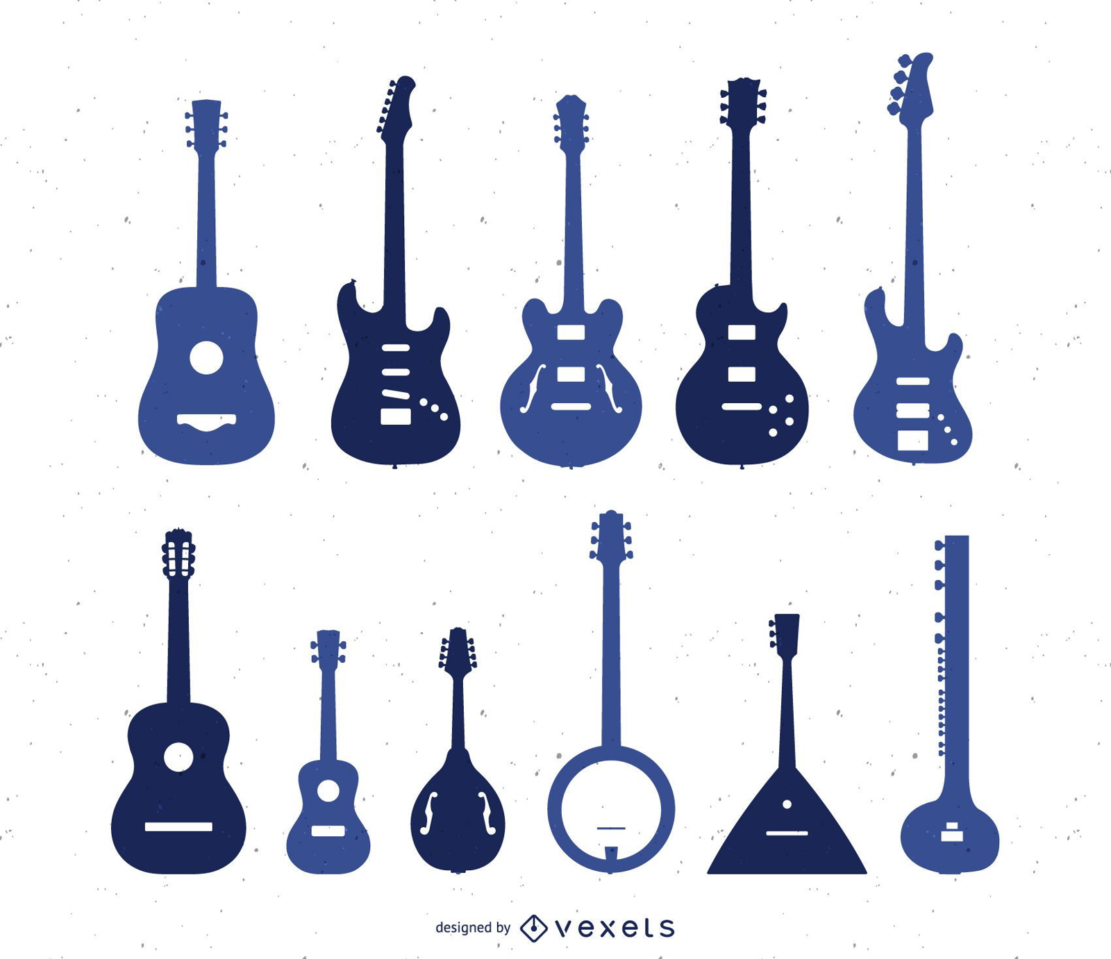 Conjunto de silhueta de tipos de guitarra