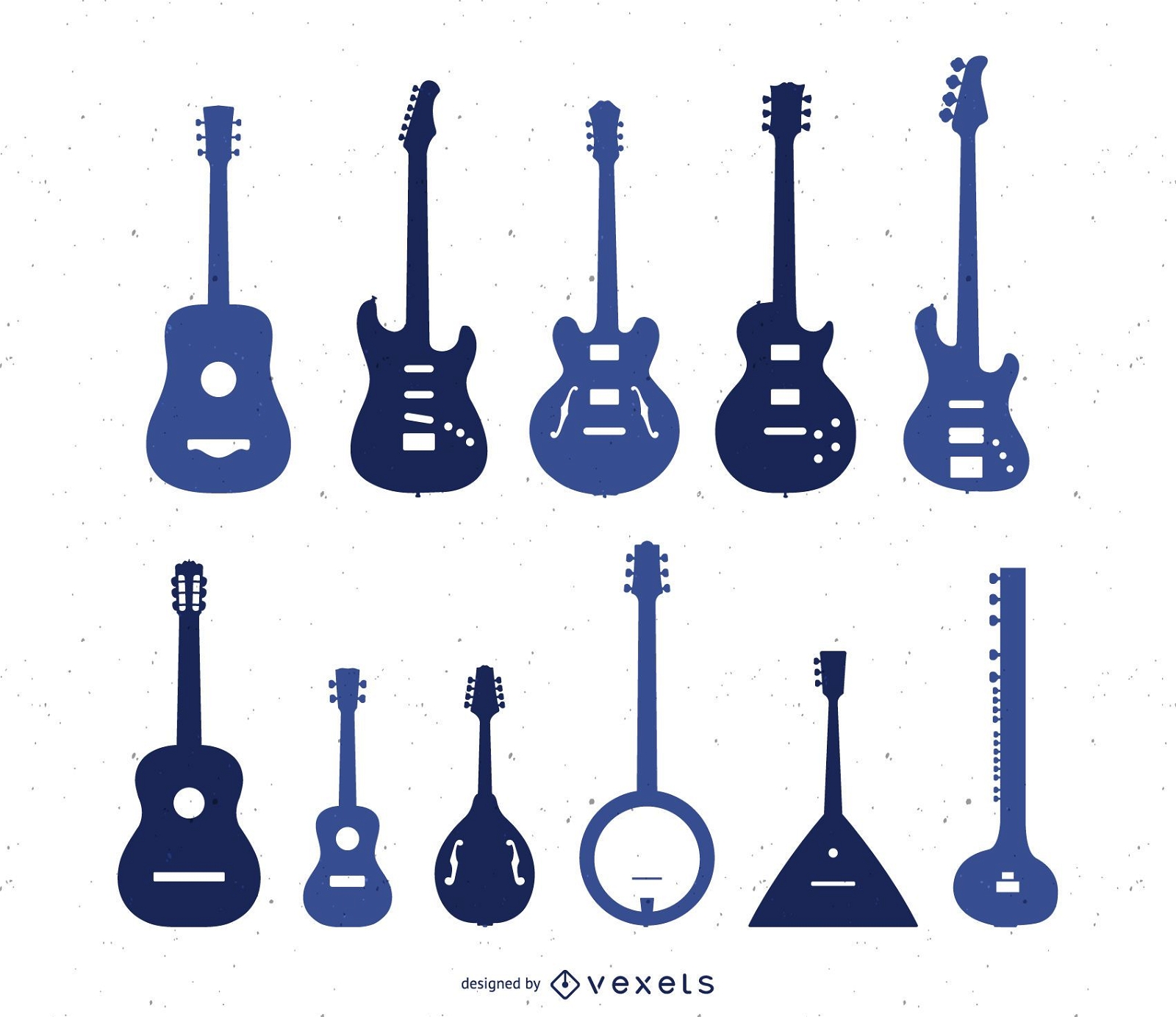 Silhouette set of types of guitar
