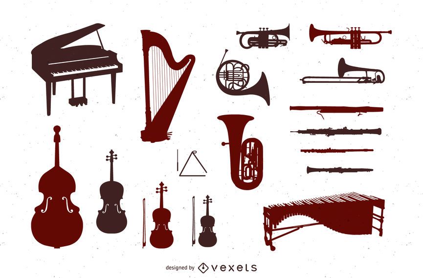 Orchestra instruments silhouette set Orchestra instruments silhouette set