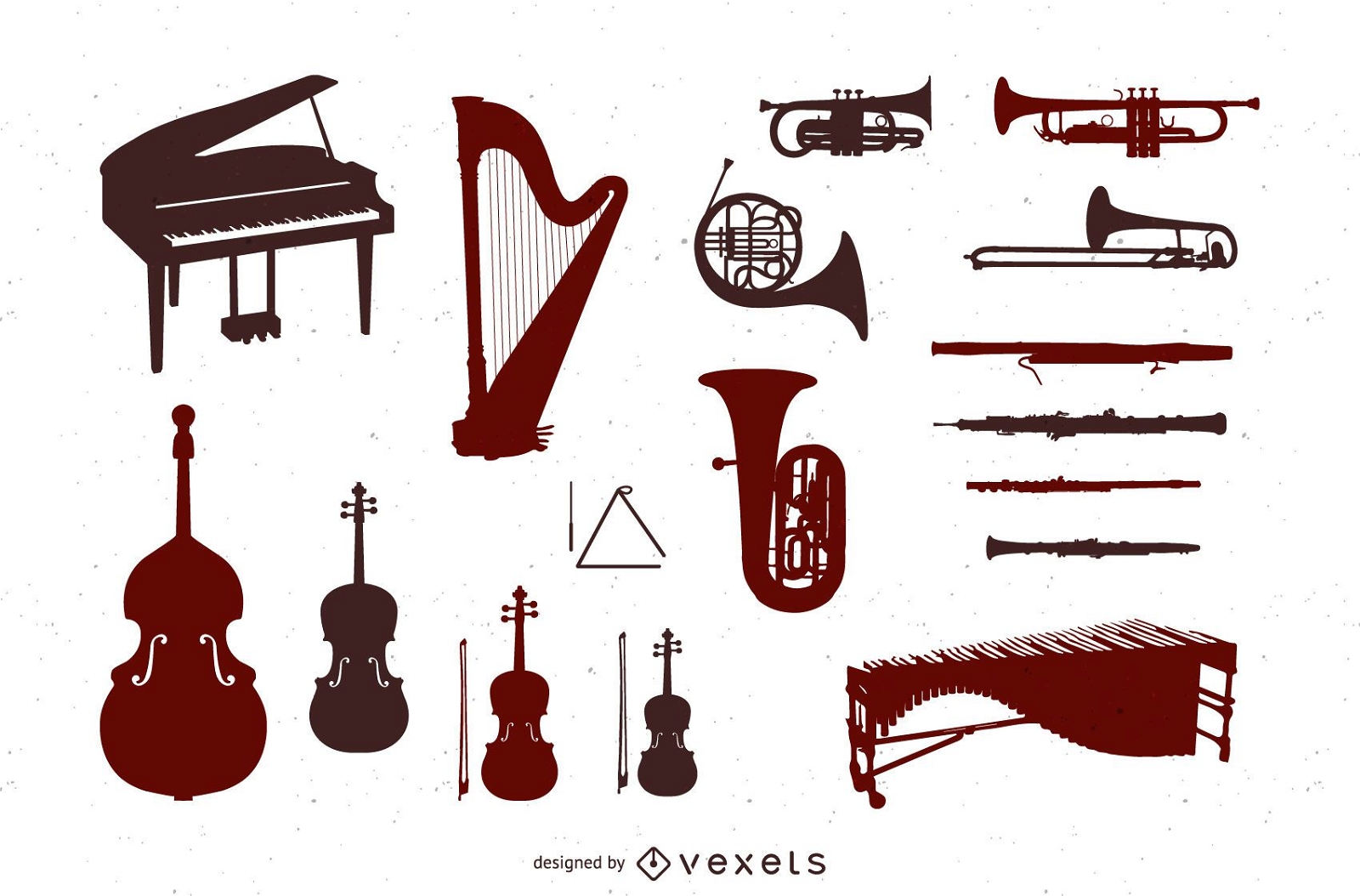Orchestra instruments silhouette set
