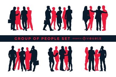 Silhouette set of groups of people