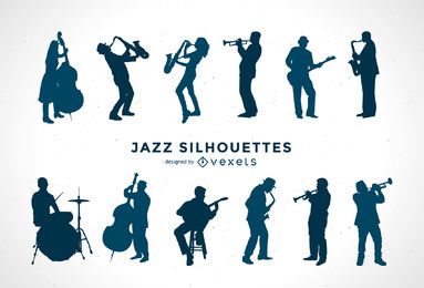 Conjunto de silueta de músicos de jazz Conjunto de silueta de músicos de jazz