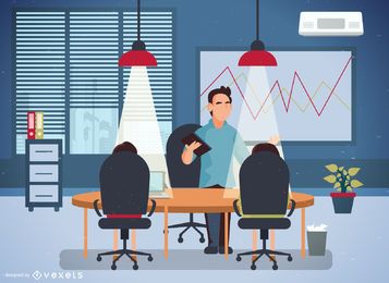 Ilustração de escritório com trabalhadores