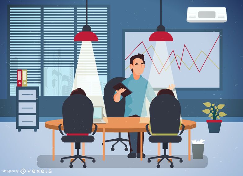 Ilustração do escritório com os trabalhadores Ilustração do escritório com os trabalhadores