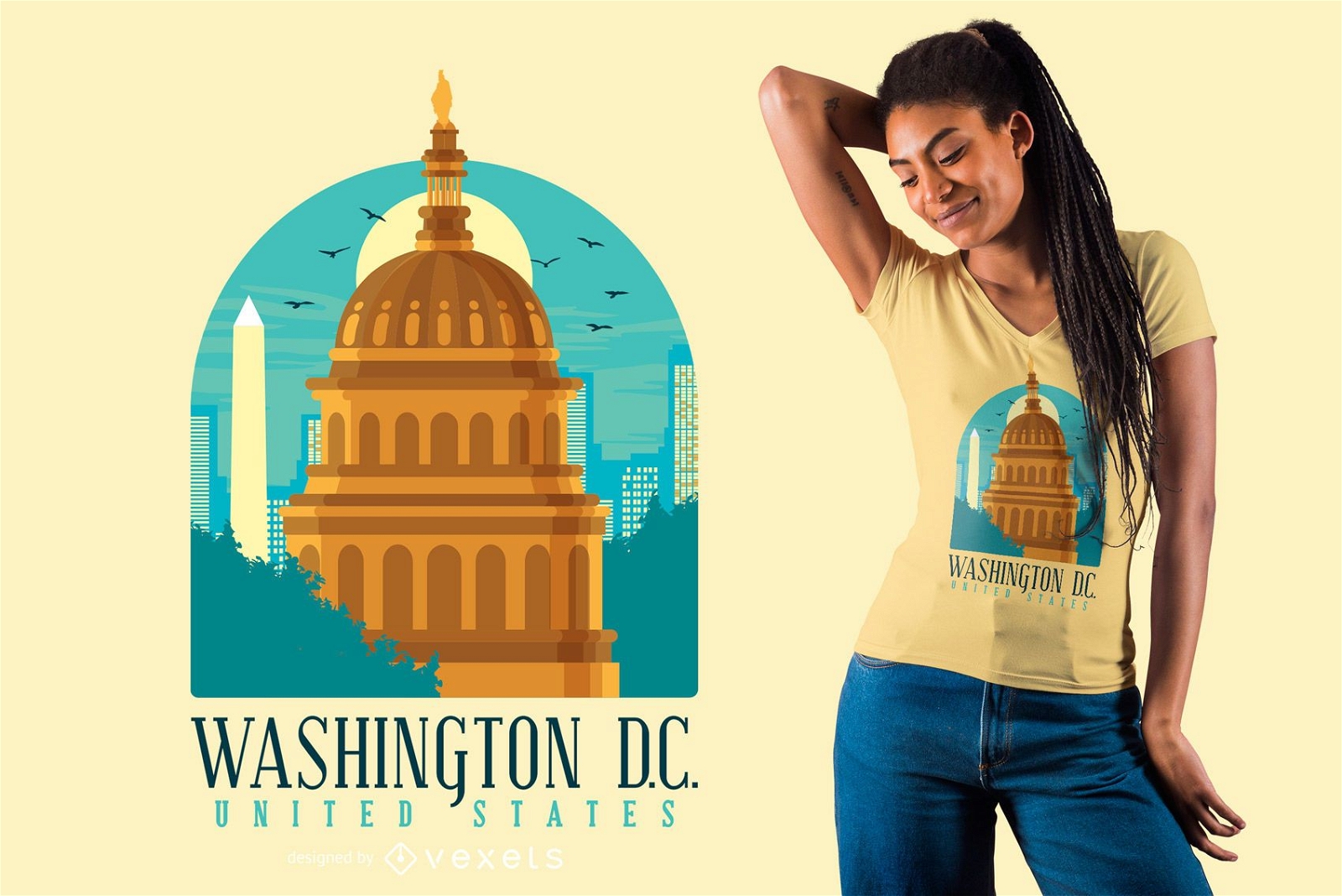Diseño de camiseta plana del horizonte de Washington