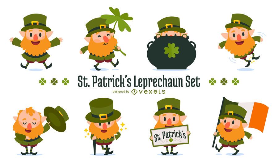 St Patrick's leprechaun illustration set St Patrick's leprechaun illustration set