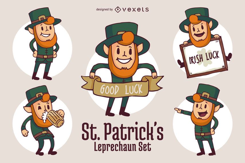 Conjunto de personajes de dibujos animados divertidos de St Patrick Conjunto de personajes de dibujos animados divertidos de St Patrick