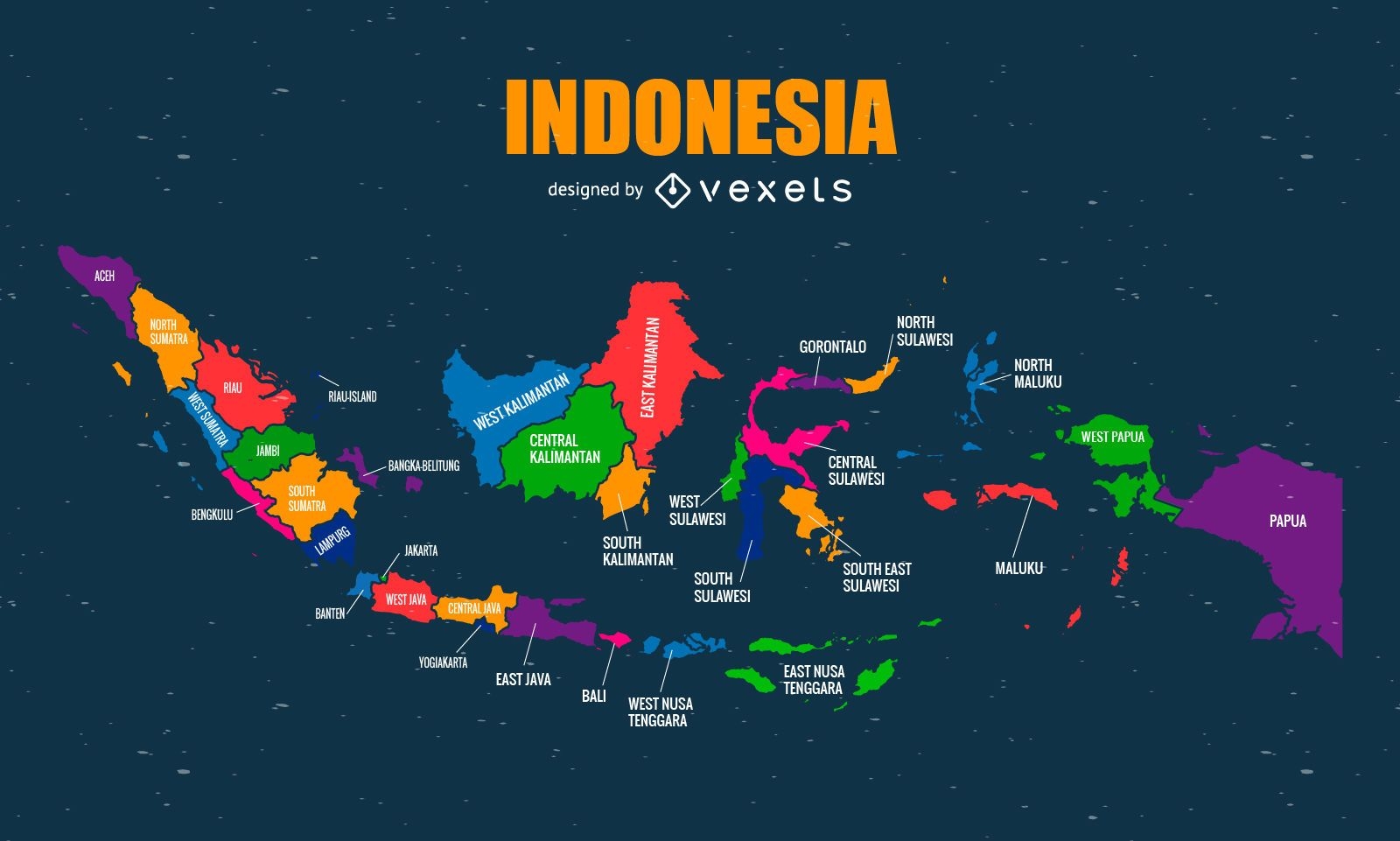 Colorido mapa de Indonesia