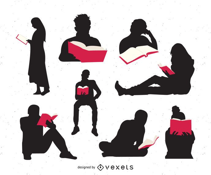 People reading books silhouette set People reading books silhouette set