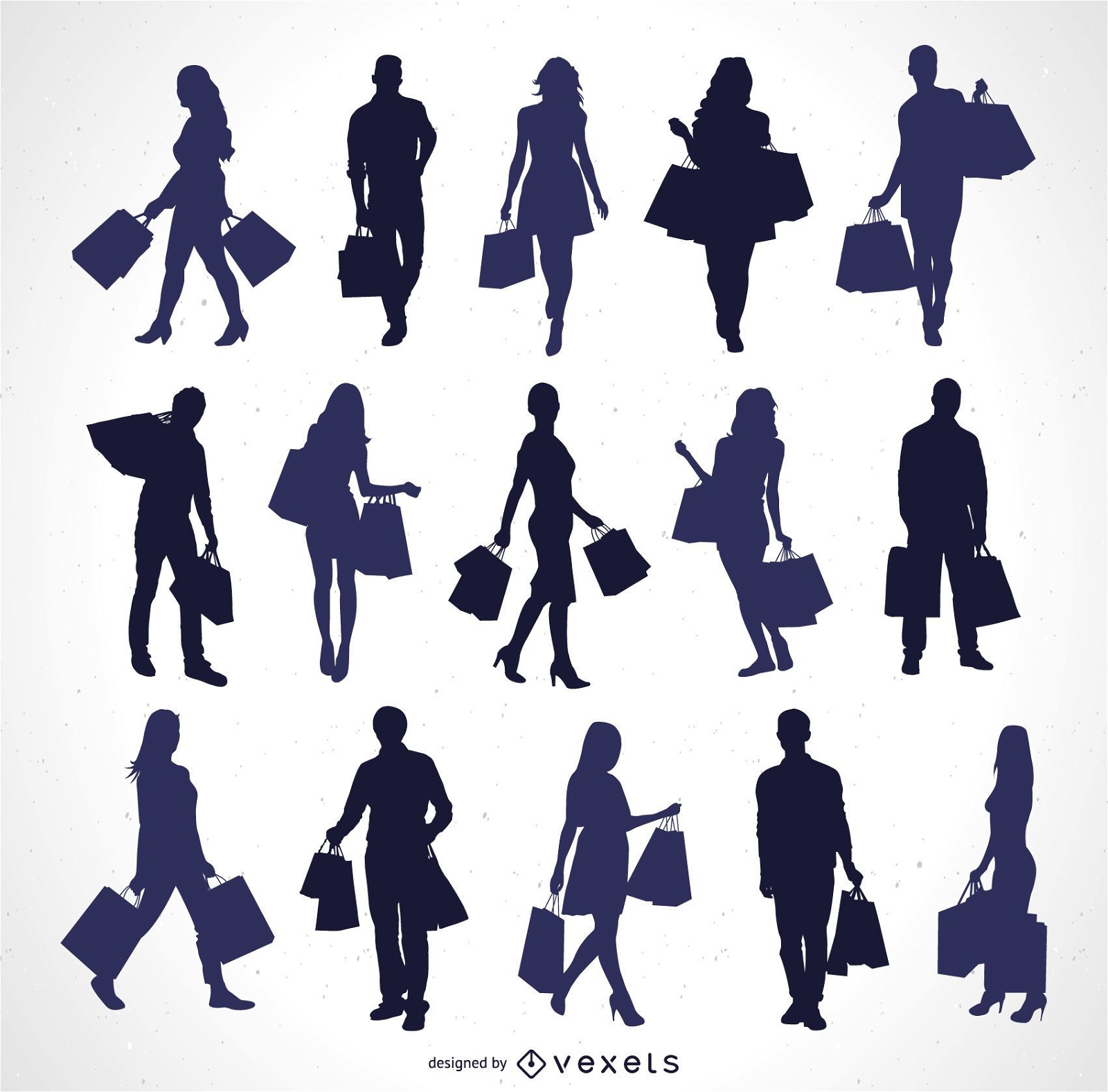 Silhouettes of people with shopping bags