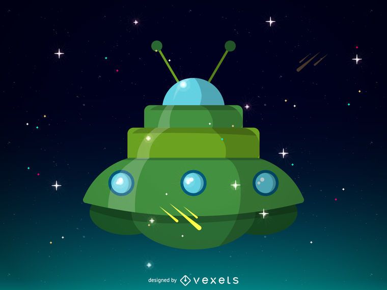 Diseño de ilustración de nave espacial verde Diseño de ilustración de nave espacial verde