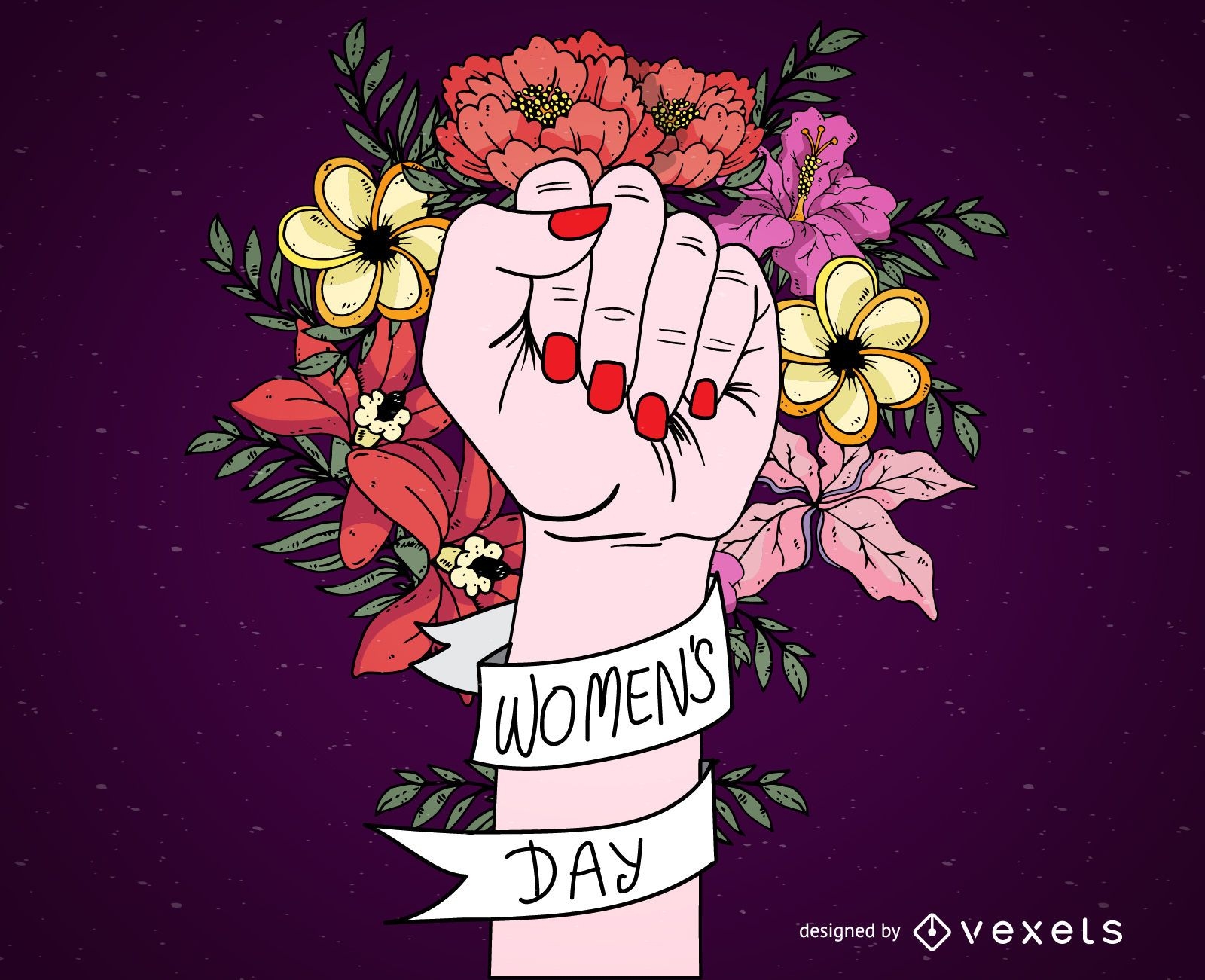 Women's Day sign with flowers and ribbon