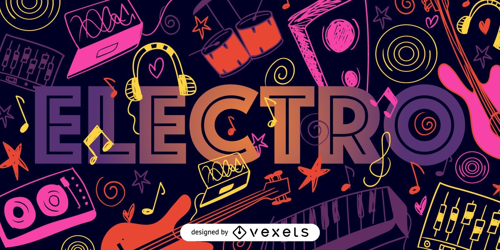 Electro music doodle illustration