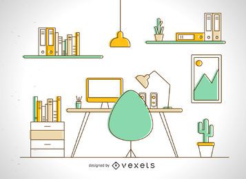 Desk illustration in colorful stroke Desk illustration in colorful stroke