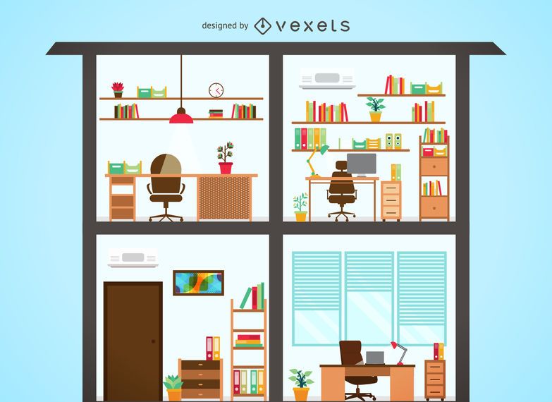 House illustration with offices House illustration with offices