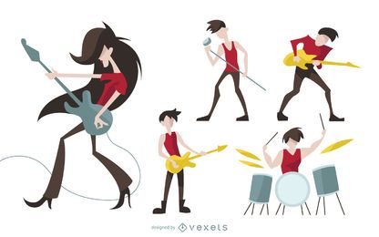 Conjunto de desenhos animados de personagens de rock Conjunto de desenhos animados de personagens de rock