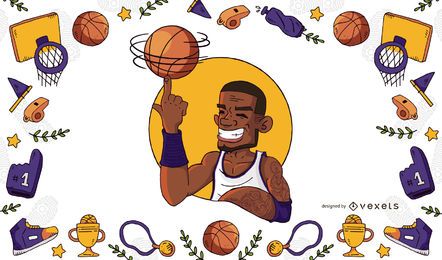 Jogador basquetebol, ilustração, e, quadro Jogador basquetebol, ilustração, e, quadro