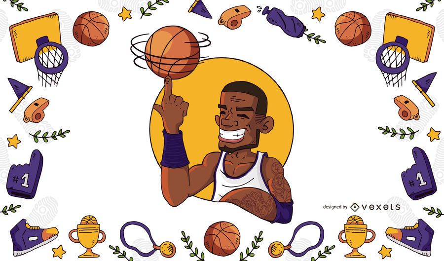 Basketballspielerabbildung und -rahmen Basketballspielerabbildung und -rahmen