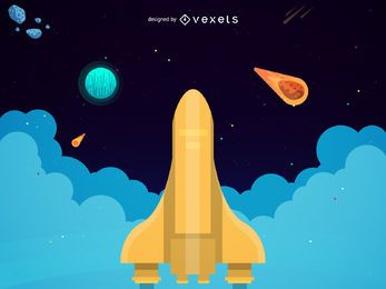 Ilustración de lanzamiento de cohete dorado