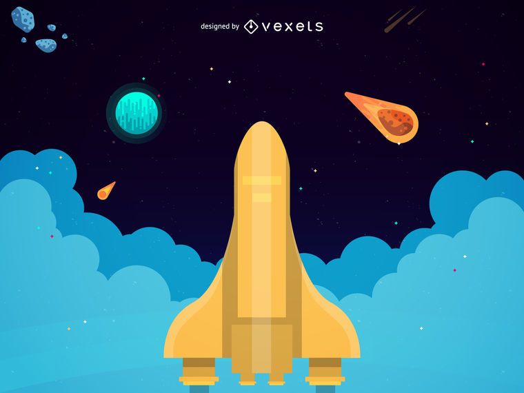Golden rocket launch illustration Golden rocket launch illustration