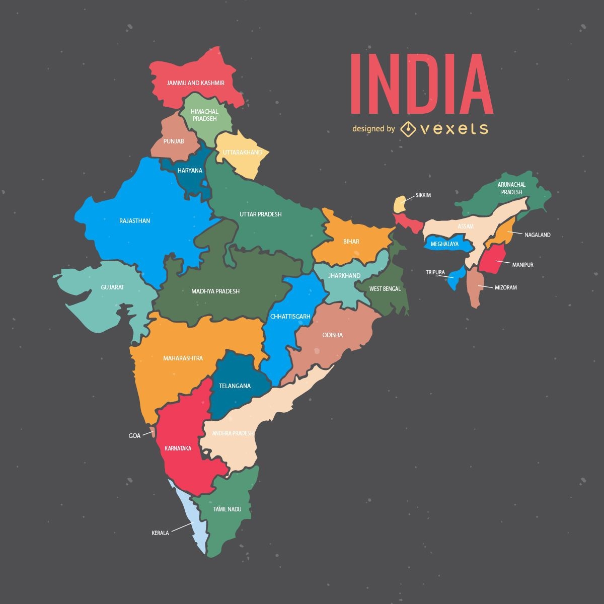 Mapa da Índia com estados