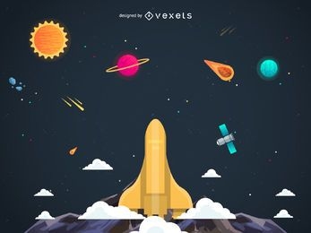 Spaceship launching into sky illustration