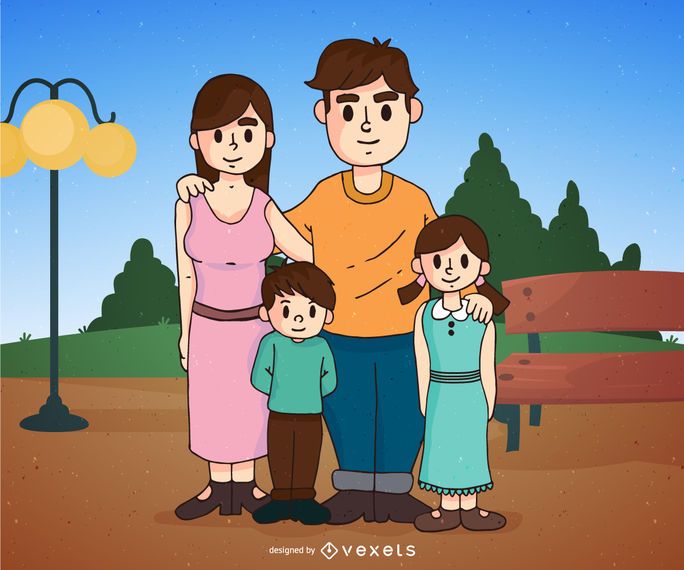 Family cartoon on a park Family cartoon on a park