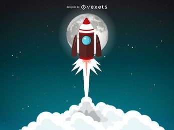 Rocket launch illustration with moon
