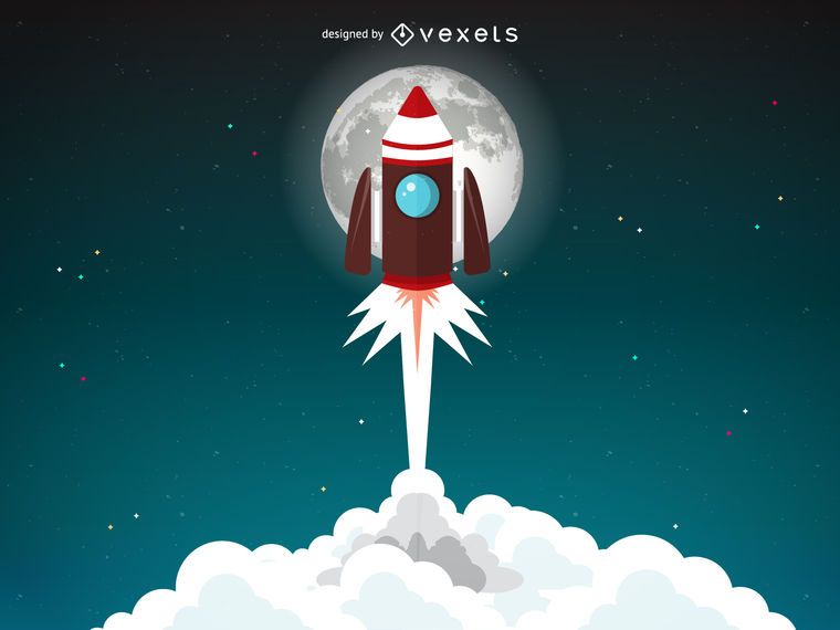 Rocket launch illustration with moon Rocket launch illustration with moon