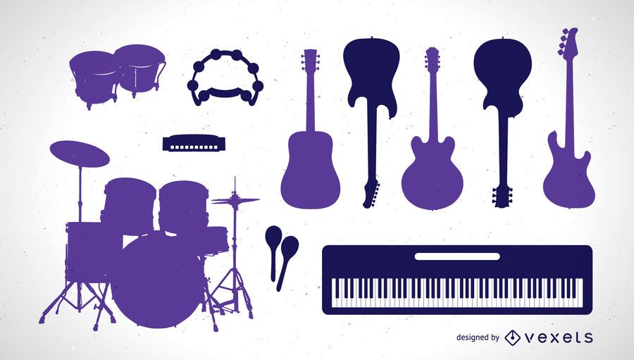 Set of music instruments silhouettes Set of music instruments silhouettes