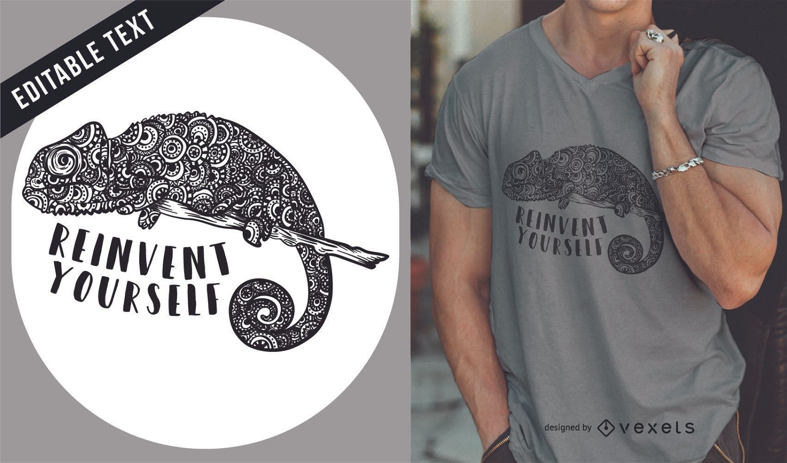 Diseño de camiseta con ilustración de camaleón