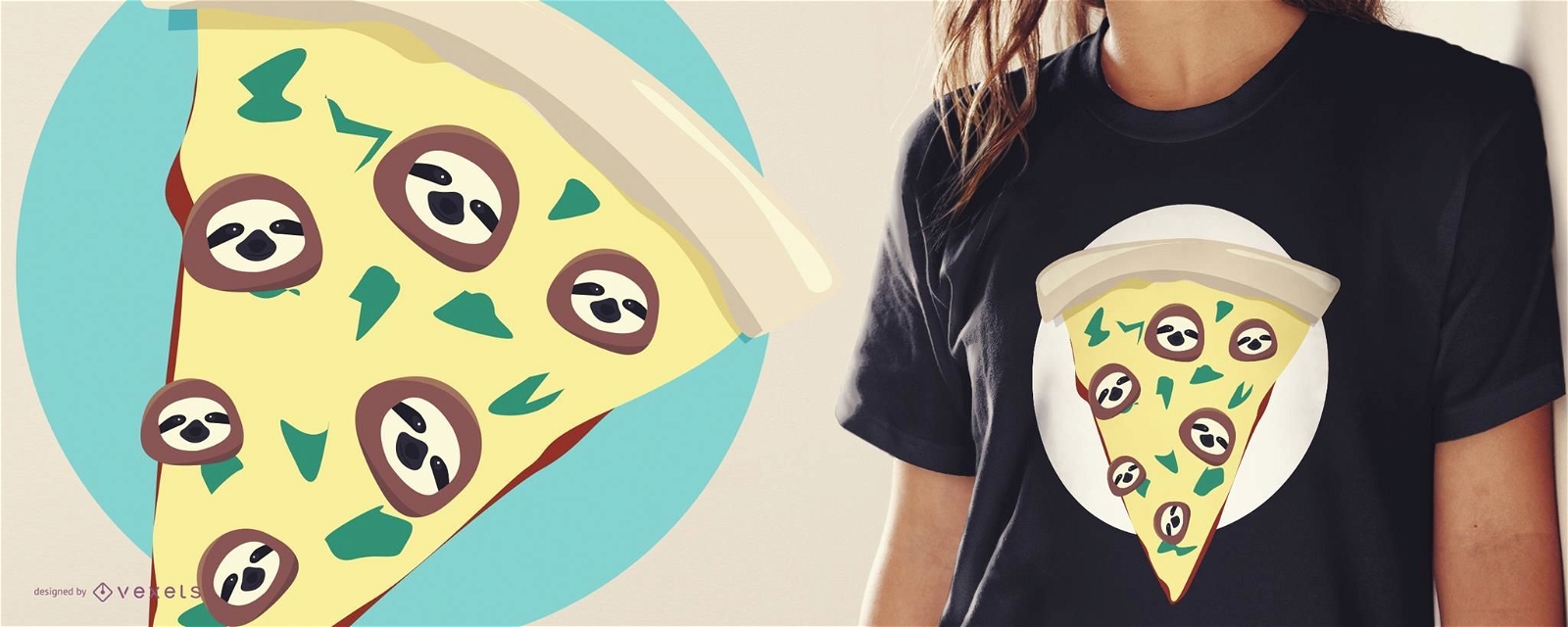 Design engra?ado de camiseta para pizza pregui?a